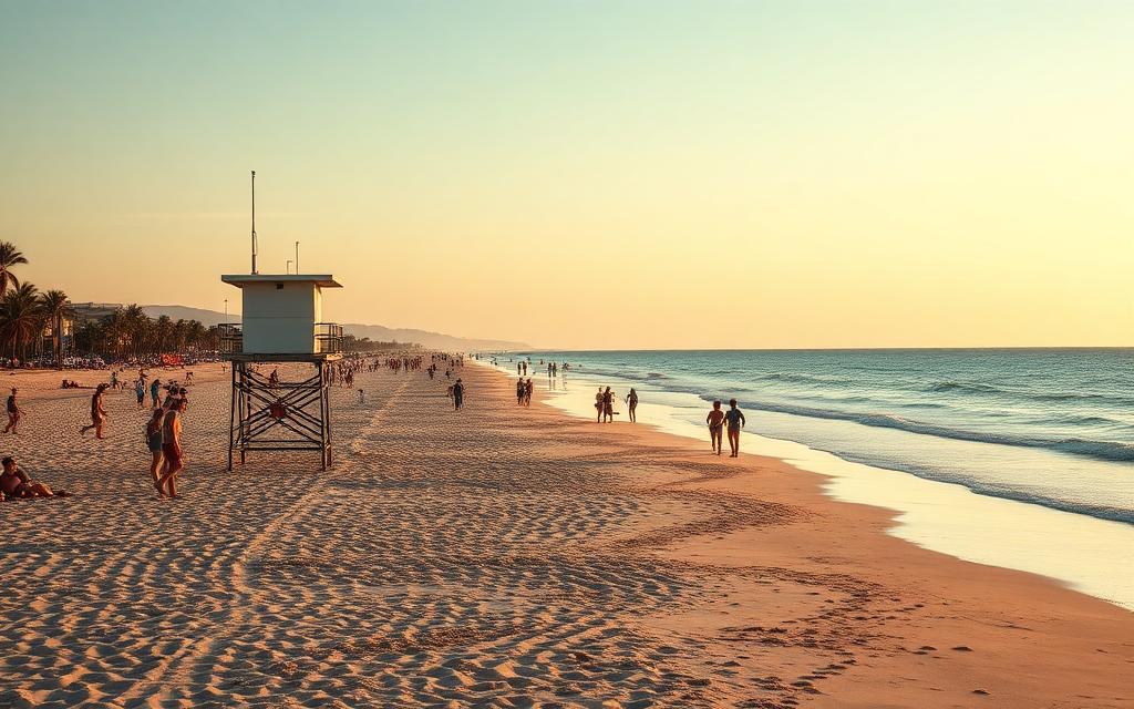 Visitor using a phone on a Brazilian beachfront